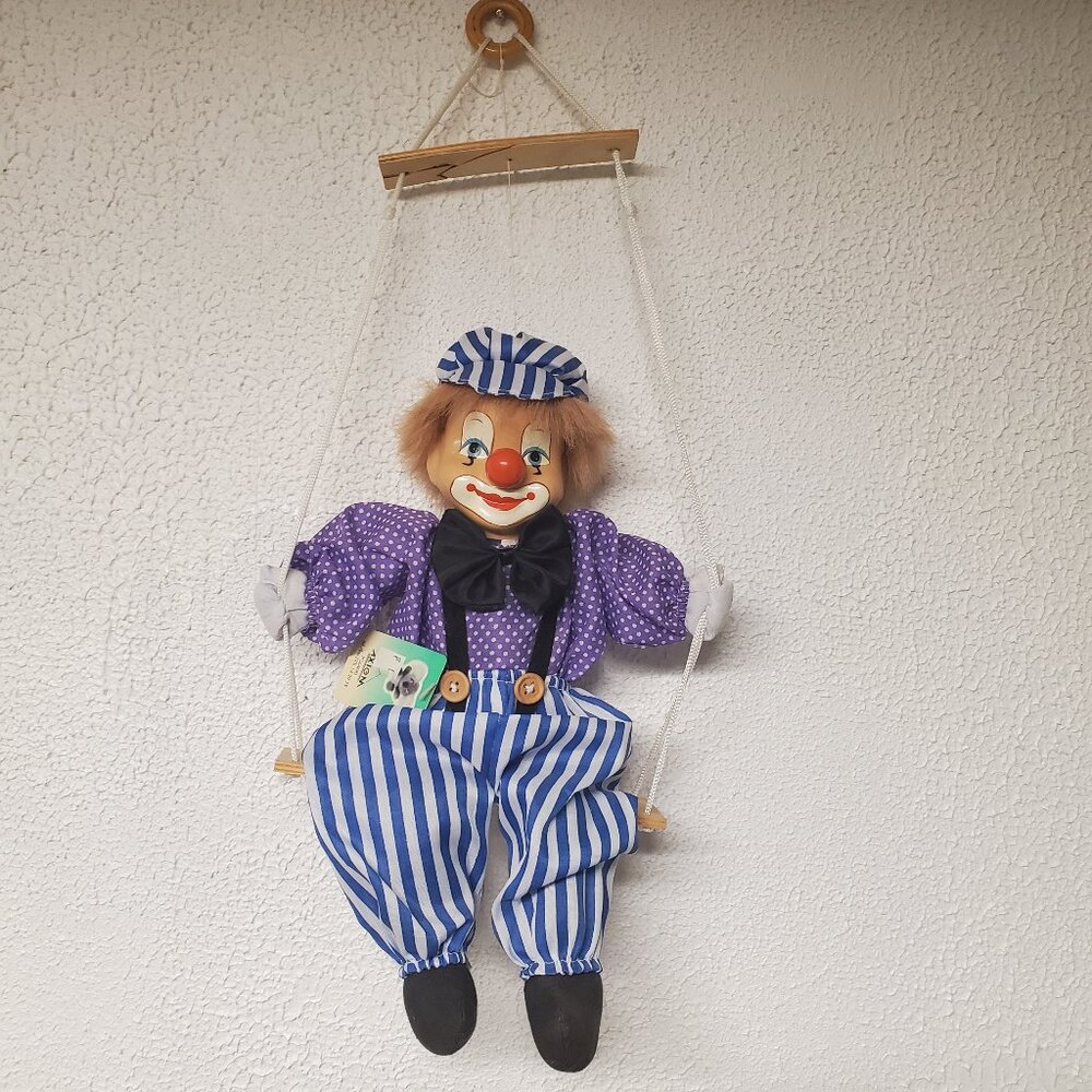 Home Decor - Vintage Clown on Swing by Axiom - Made in Poland - NWT - 13" Tall